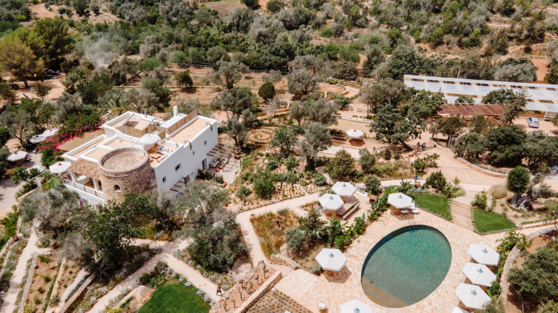 Luxurious authentic finca in the north of Ibiza, Balearic, Spain. Kid's area, vegetable garden, luxurious design.